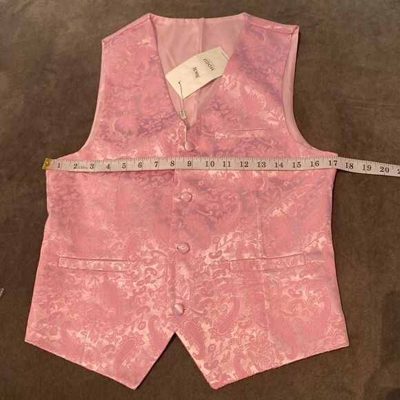 Men’s Pink Paisley Vest, Bow Tie & Pocket Square Size 30 NWT - Picture 4 of 7